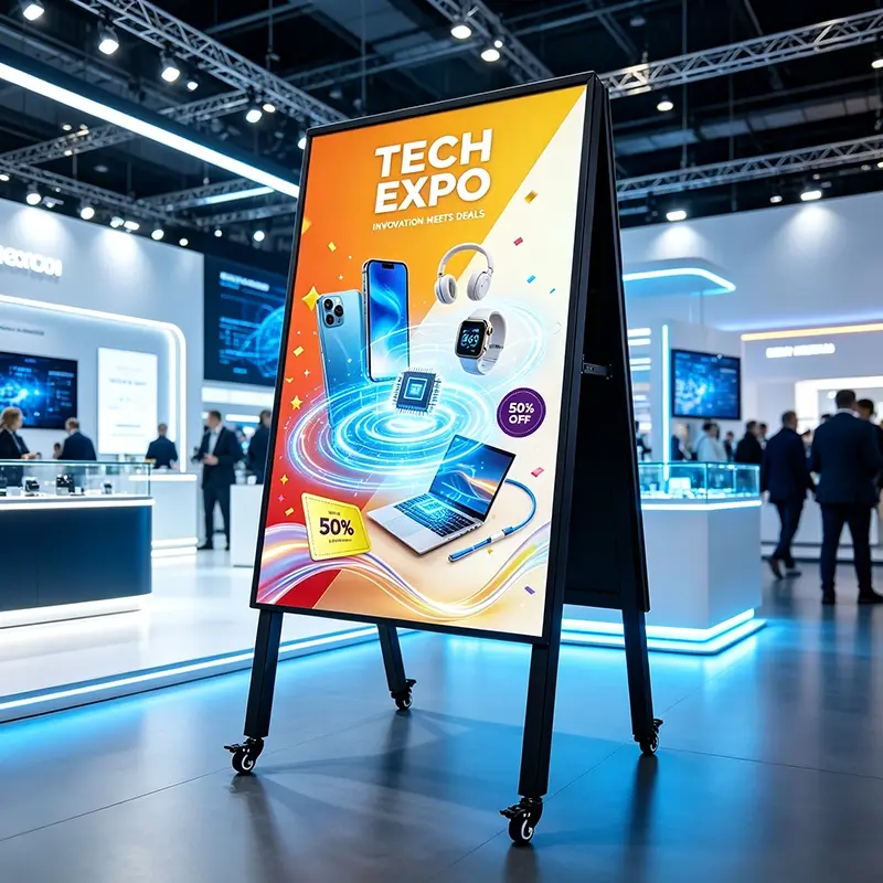 ملصق رقمي خارجي محمول LED في جناح معرض تجاري