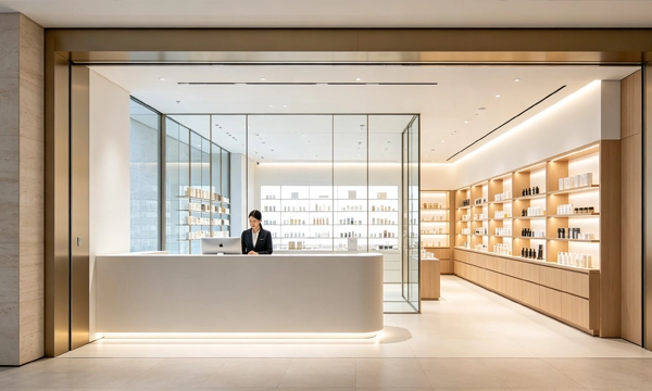 LED-Empfangsbildschirm am Retail-Eingang mit dynamischen Werbeinhalten
