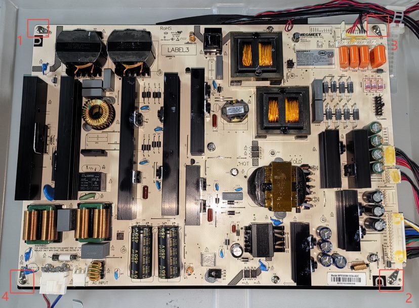 Re-tighten the board screws diagonally so the board seats evenly.