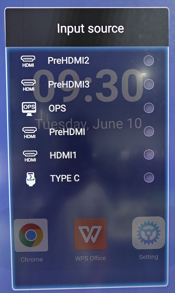 Factory menu — Common Settings, the main configuration page (motherboard status, power-on mode, panel & backlight settings, OPS detection, boot-logo/video upgrade, aging mode).