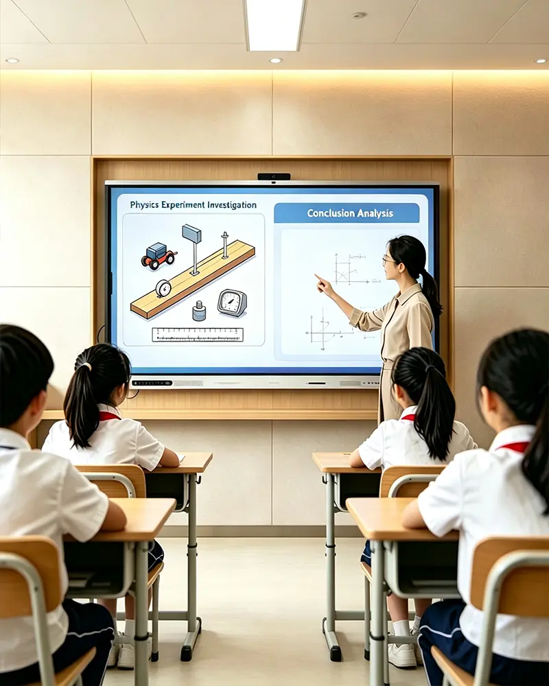 Aula educativa que utiliza pantalla interactiva Intel OPS para lecciones digitales