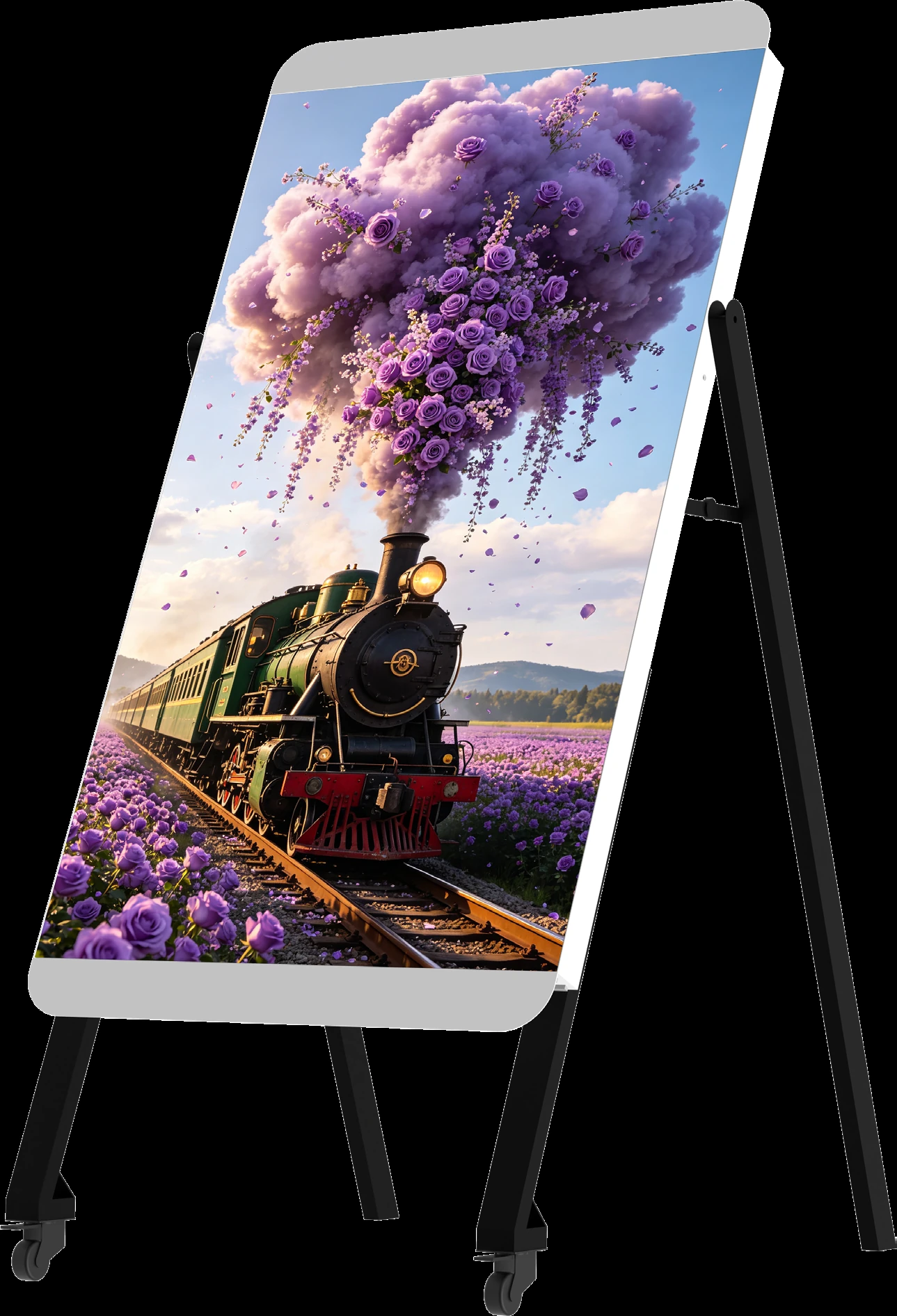 Riotouch A-frame outdoor LED sign on silent casters with a 4500 nits panel