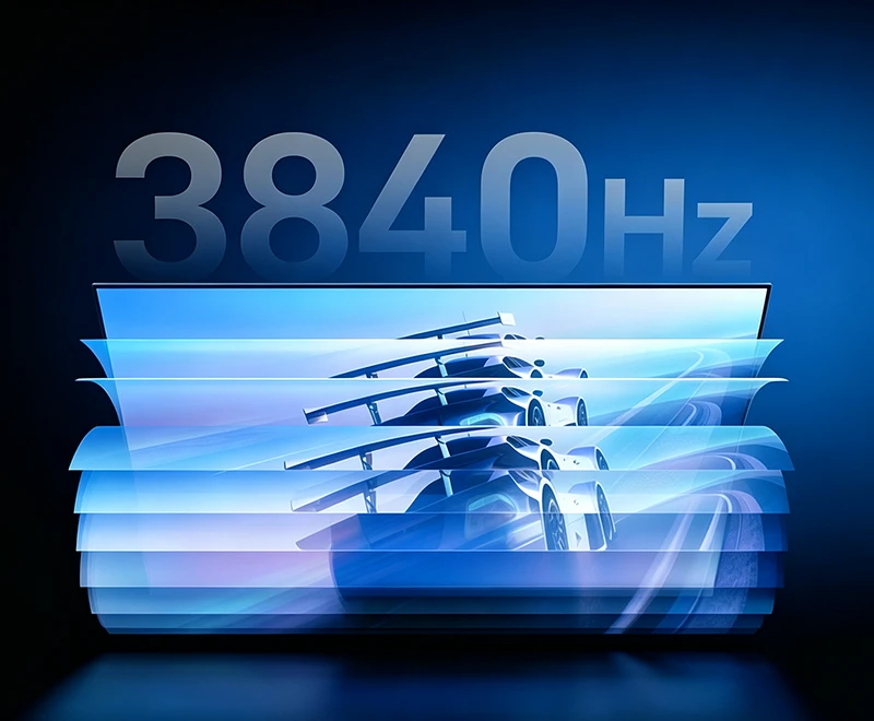 LED poster display filmed with smartphone showing 3840Hz flicker-free video playback without scan lines