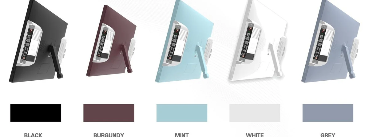 Five standard TeacherDoc finishes: black, burgundy, mint, white and grey