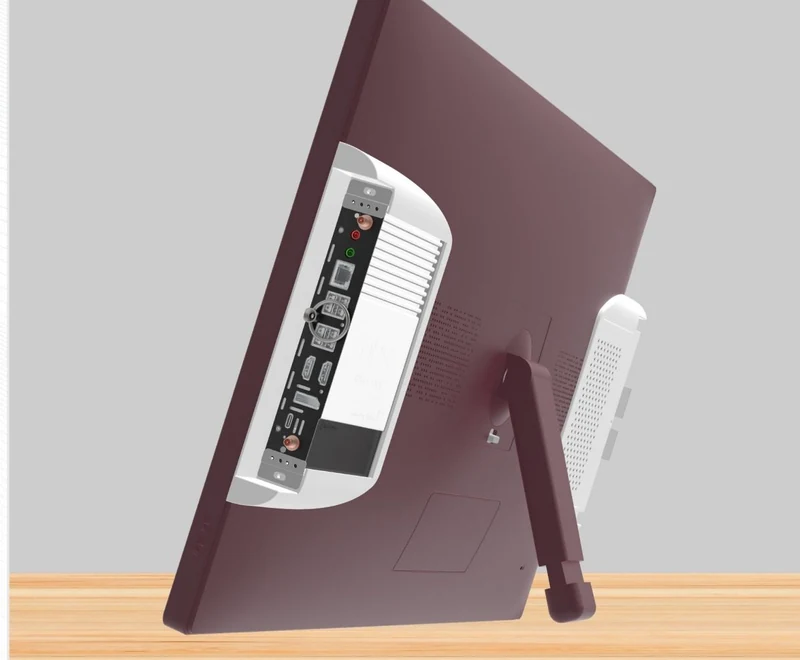 Riotouch TeacherDoc 27-inch classroom podium display on a desk, with an 80-pin OPS computing slot