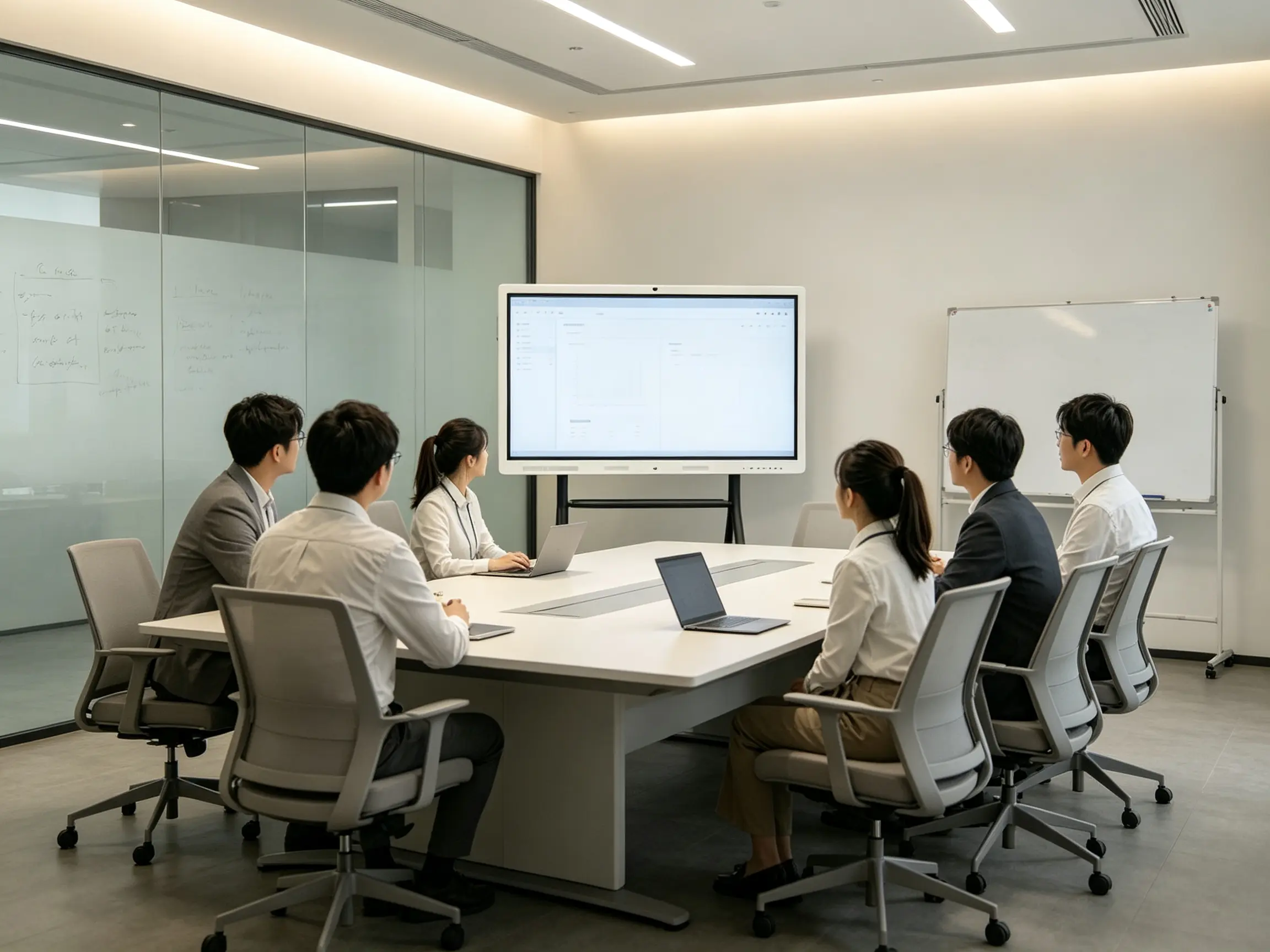 Height-adjustable electric TV stand in meeting room