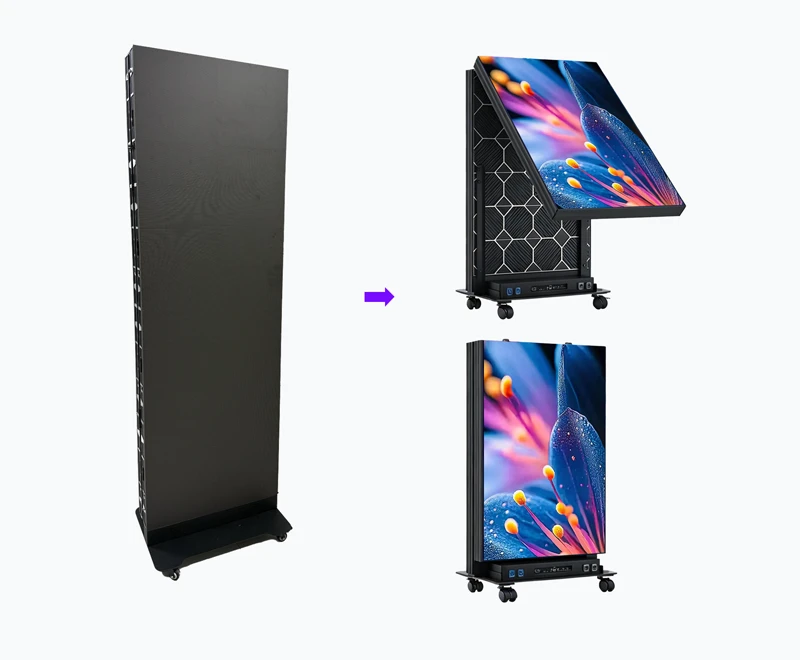 Fold 180 degrees back-to-back into a double-sided display