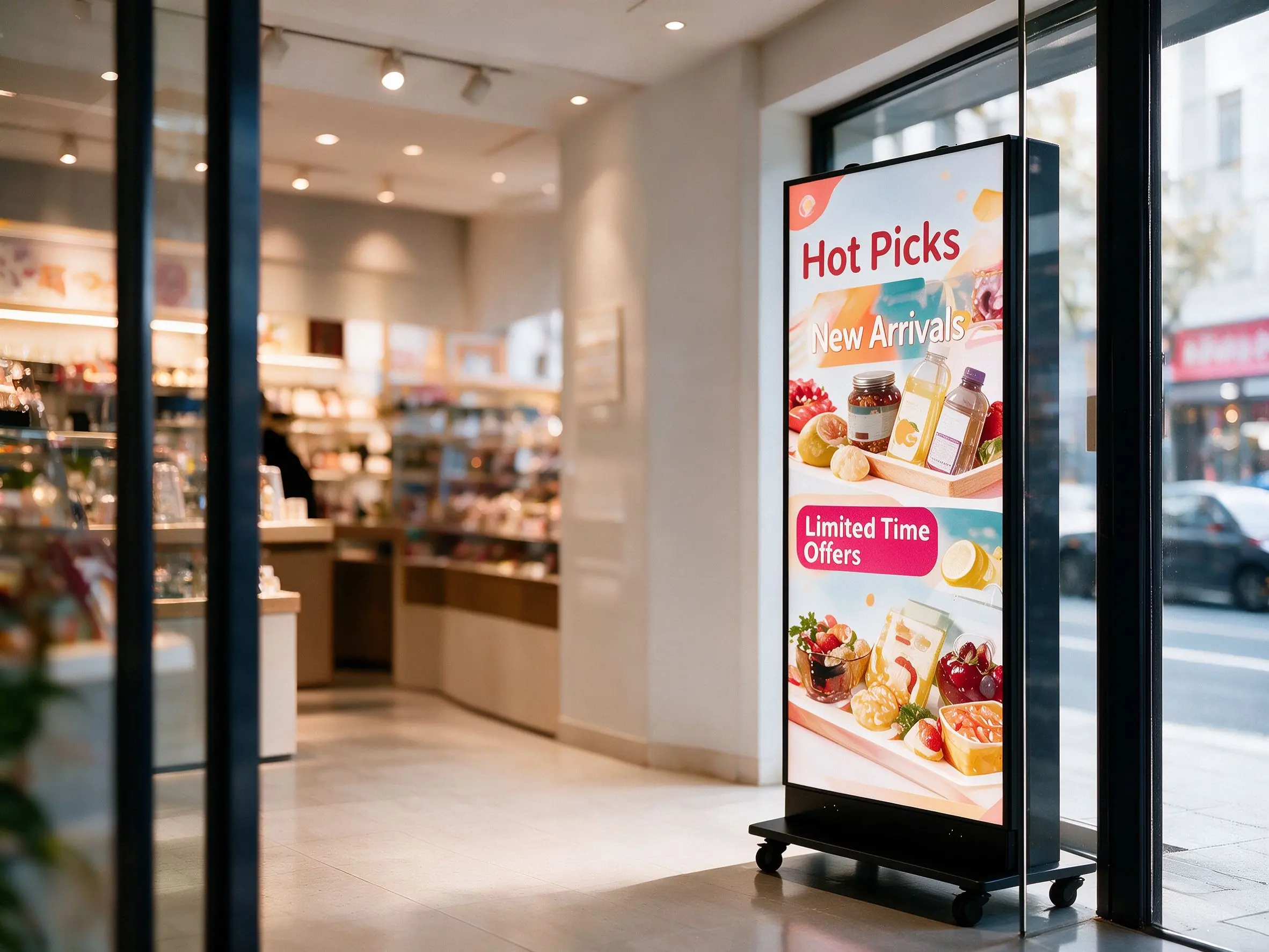 Street storefront using double-sided LED poster