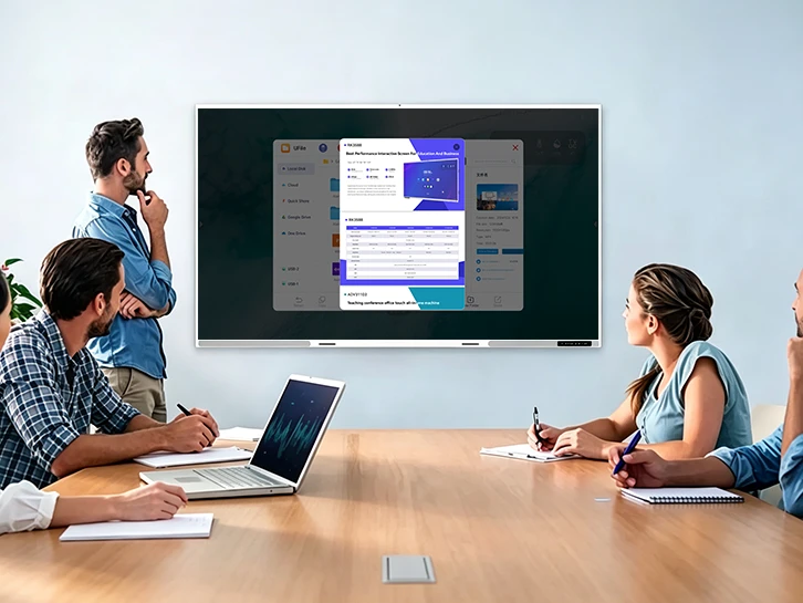 Enterprise conference meeting using UFile — business team around Riotouch interactive display