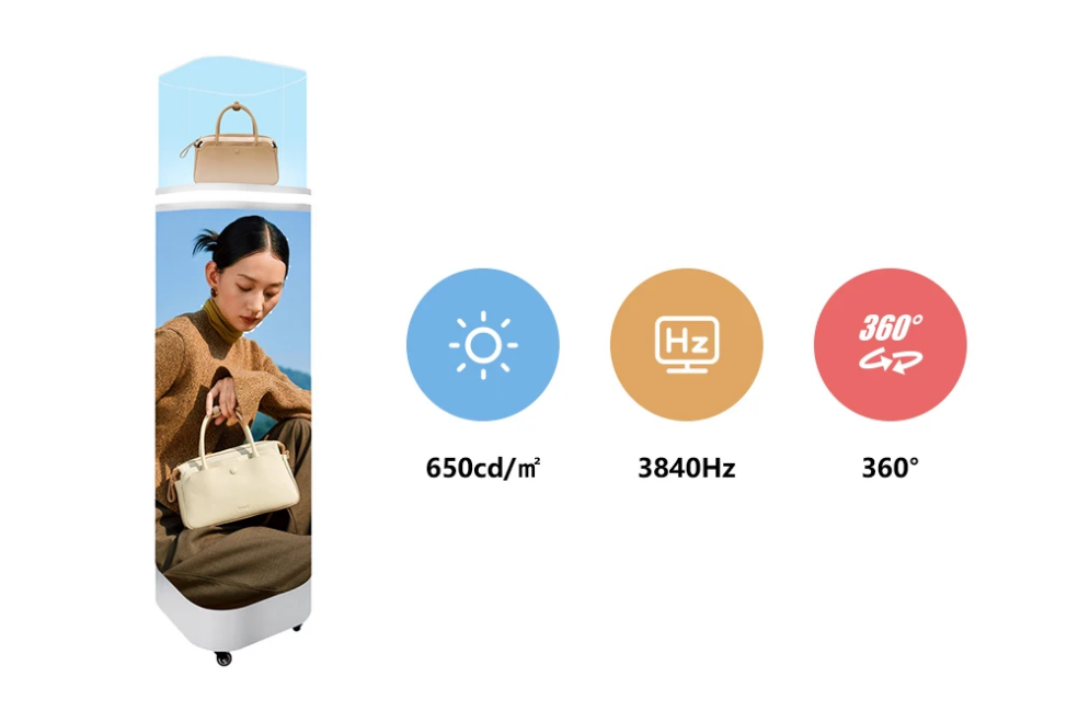 LED Display Stand 650cd Brightness 3840Hz Refresh 360 Degree Viewing