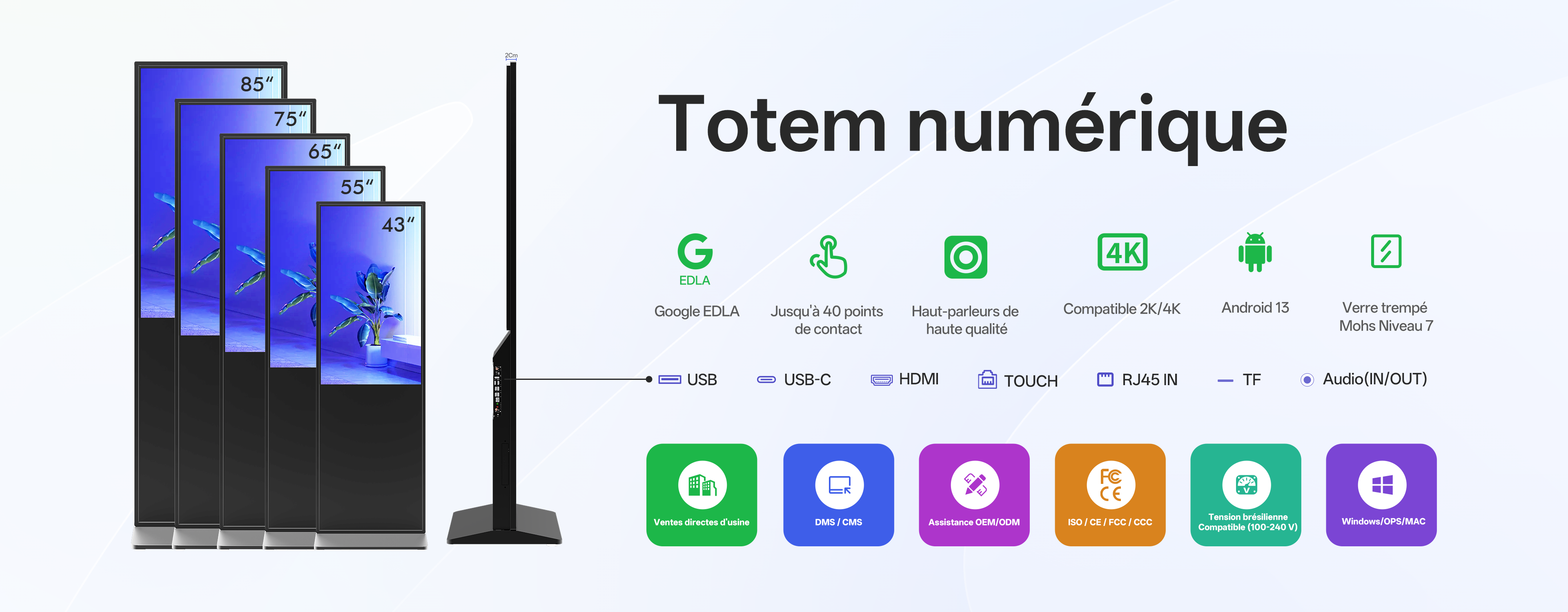 Borne d'affichage num&eacute;rique 43" 55" 65" 75" 85"