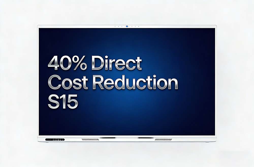 Diagram showing 40% cost reduction of S15 interactive whiteboard compared to traditional all-in-one displays