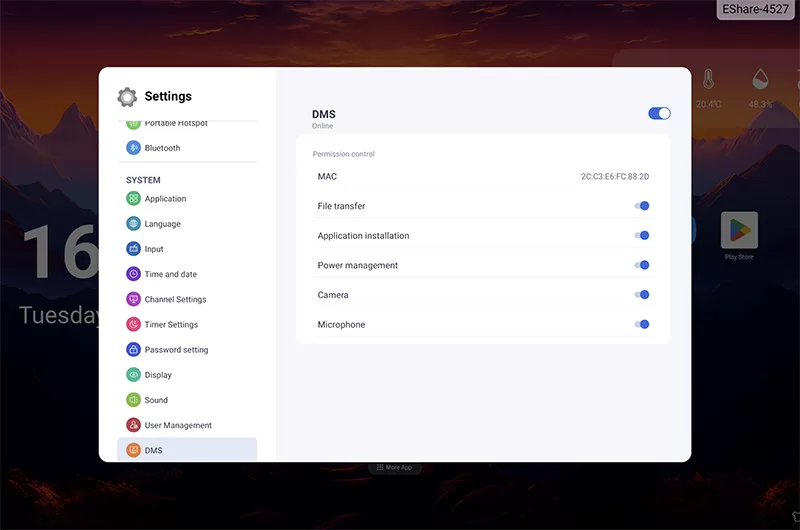 DMS device management system configuration interface