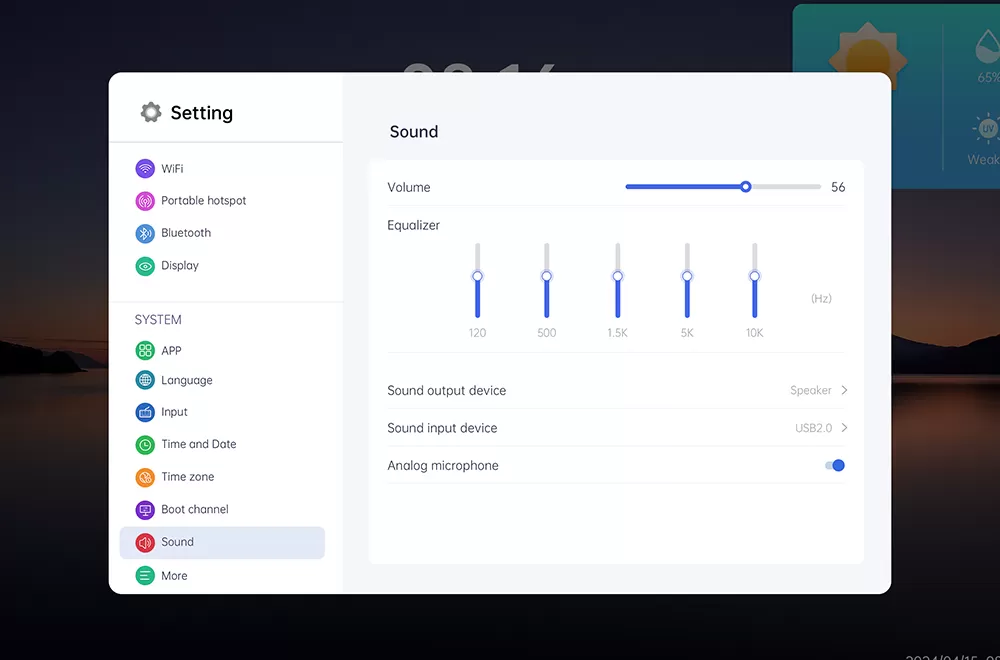 Sound settings and output configuration interface