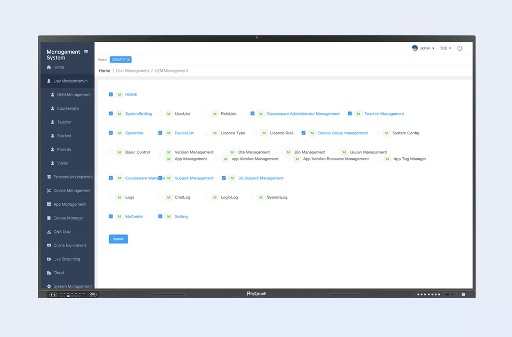 Ucourse access control dashboard with customizable educator permissions